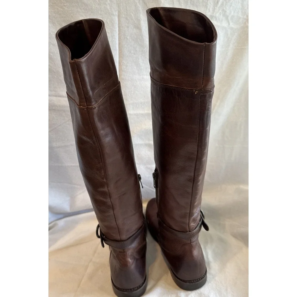 Frye Melissa Womens Fold Over Knee Boots Tall Riding Brown Leather‎ Strap 6.5 B